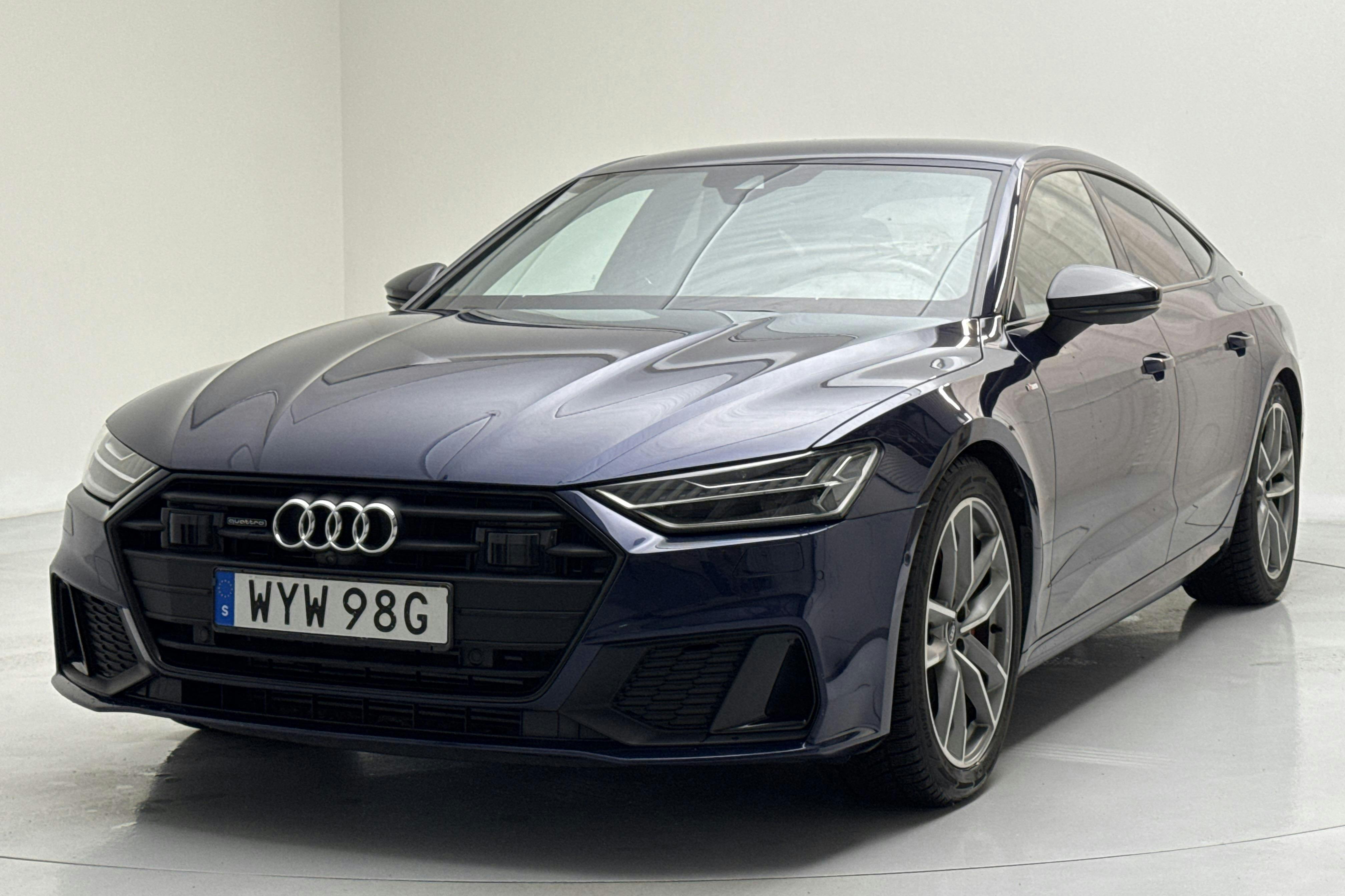 Presentationsfoto 1 av 16: Audi A7 Sportback 55 TFSI e quattro (367hk) - 7 264 mil - Automat - blå - 2021