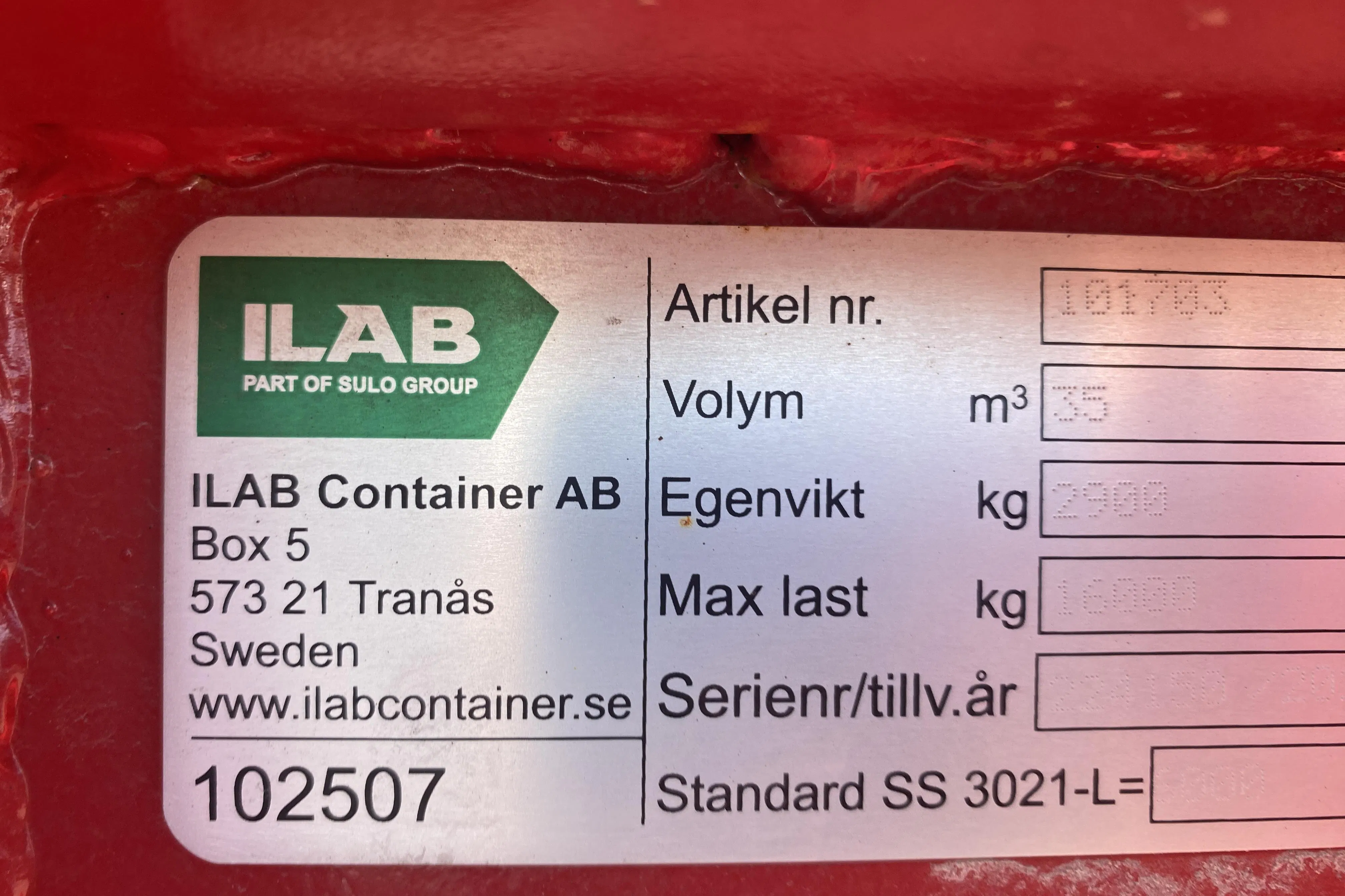 Presentationsfoto 13 av 13: ILAB SS 3021-l Contaner 20 fot ny (lastväxlar) serie nr: 224150 - 0 km - 2025